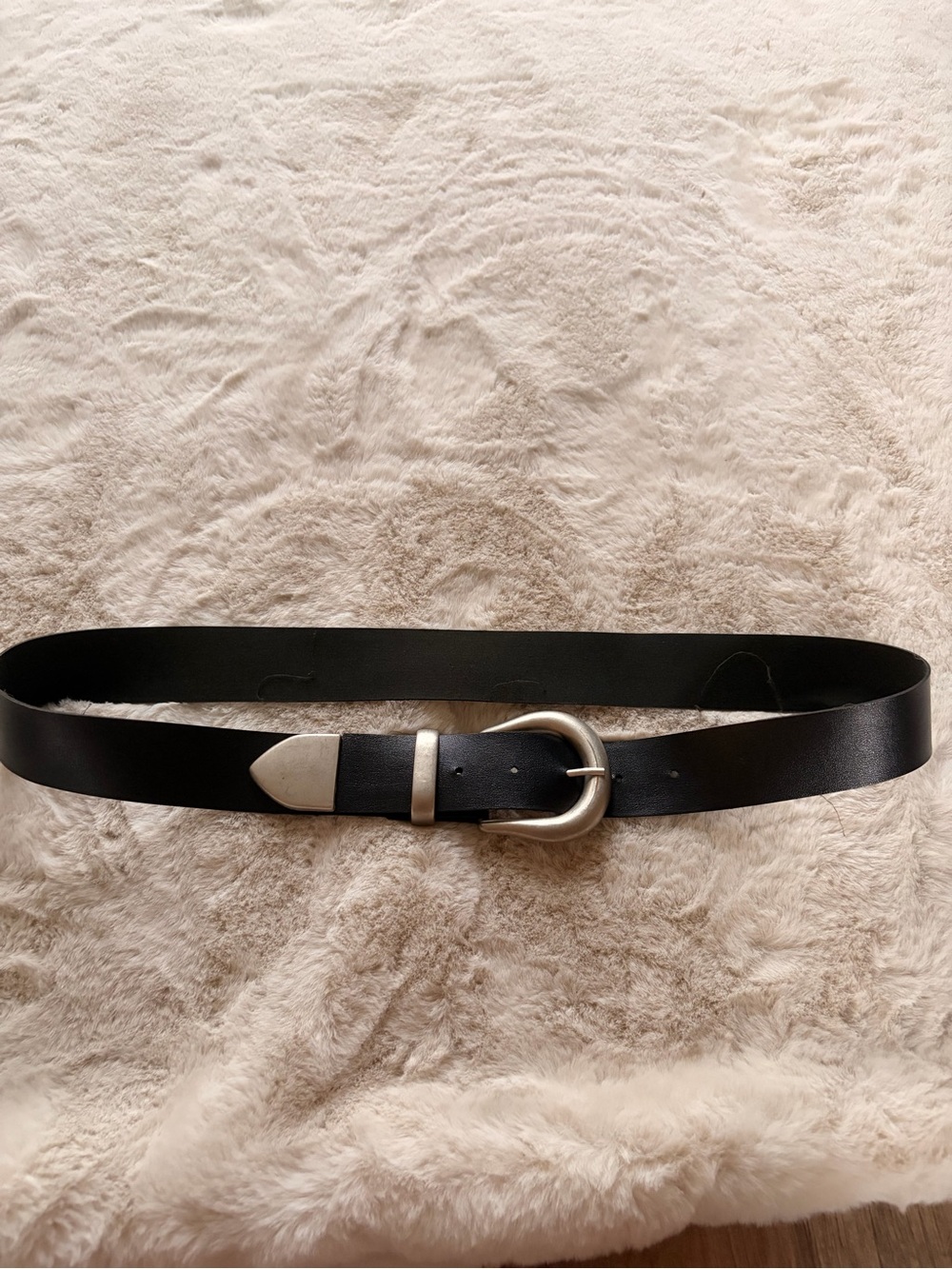 Classic Black Leather Belt with Silver Buckle